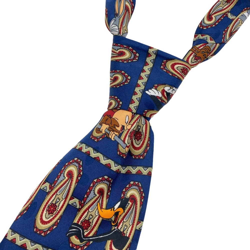 Looney Tunes Mania Tie Mens Blue Bugs‎ Bunny Wile E Coyote Cartoon Necktie